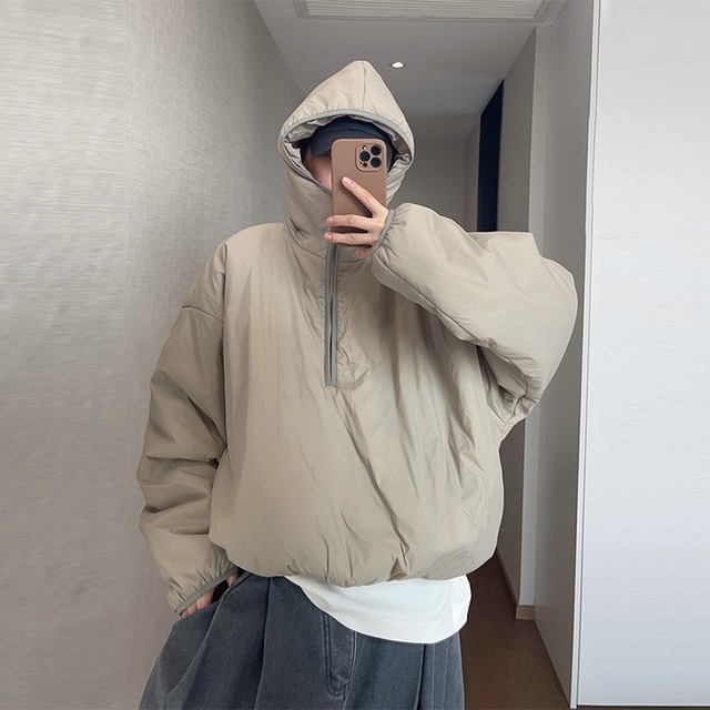 dannyandzeeふわふわハーフジップショートダウンフーディ