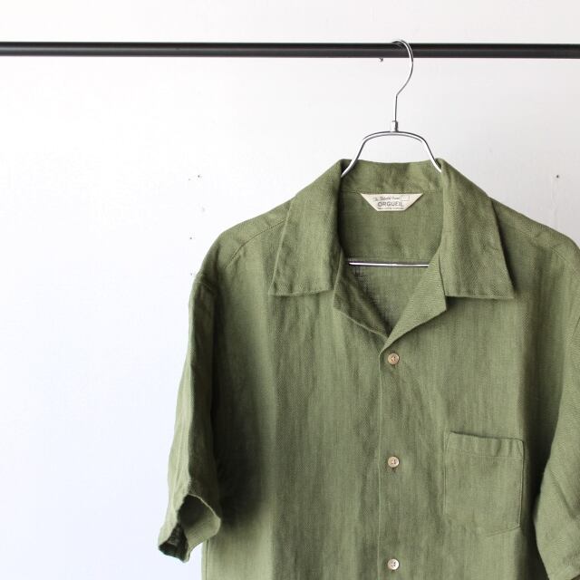 Orgueil リネンヘリンボーンシャツ Open Collar Shirt / OR-5092B