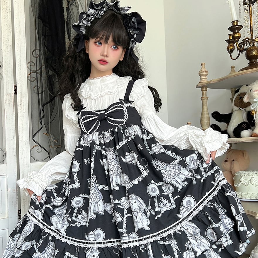 サブカル 服 地雷系 通販 JSK 狼探偵 リボン アニマルプリント