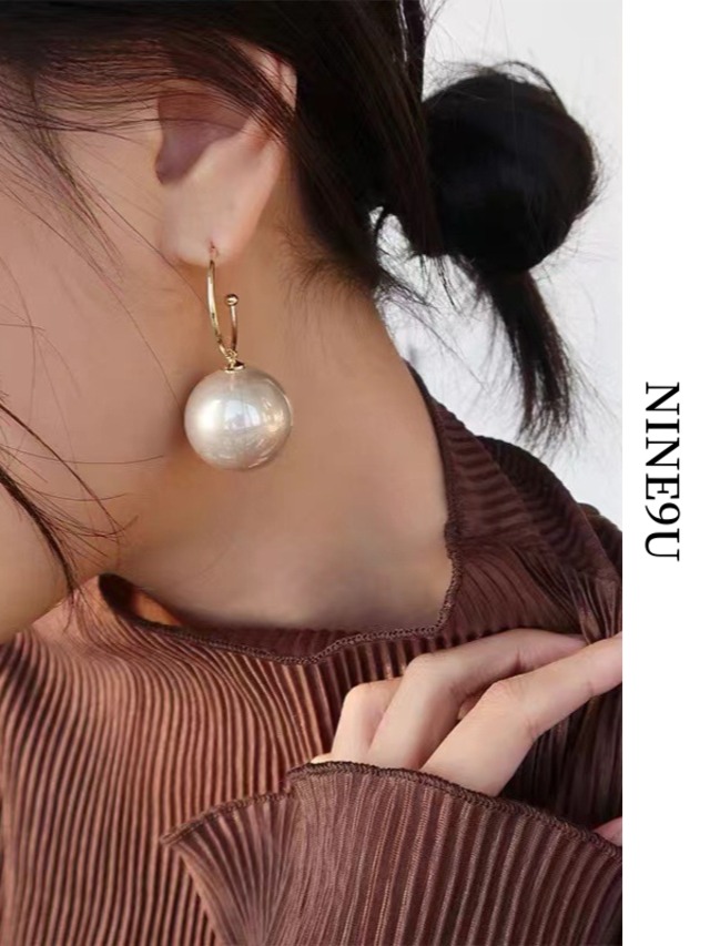 big-pearl elegant hook-pierced 3color【NINE-T0114】