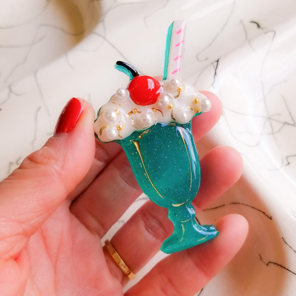 Blue cream soda brooch クリームソーダブローチ/Rockabilly