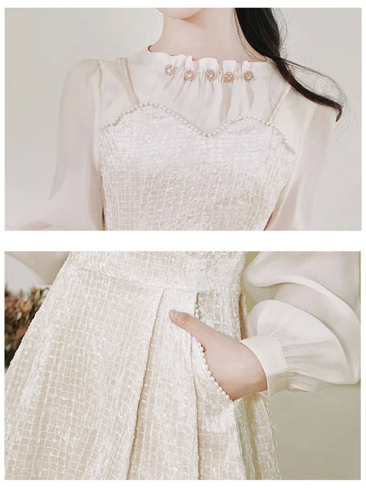 【0257】A-line High Waist Long Sleeve Dress