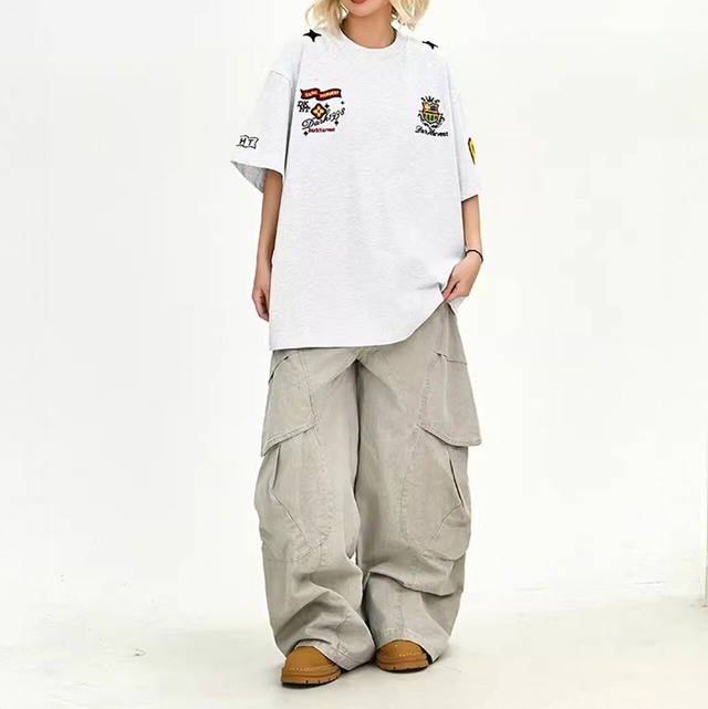 グラフィックエンブレムワッペンデザインショートスリーブTシャツ 3col   R02122