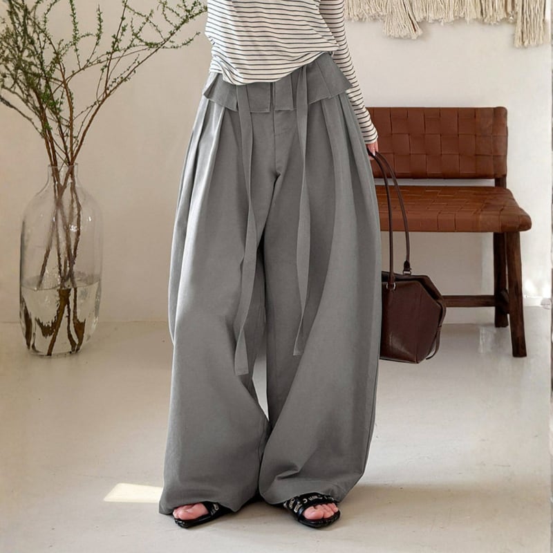 ウエストリボン ペプラムワイドパンツ N00304