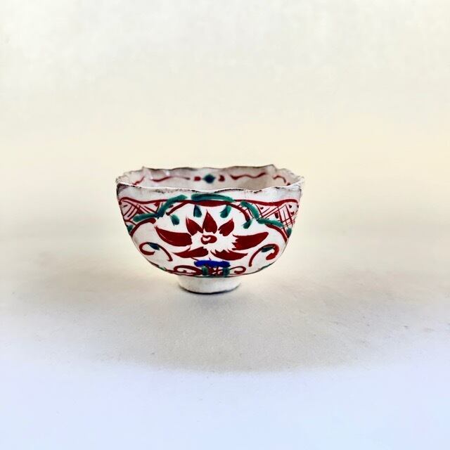 金彩粉引赤絵草花文四方小鉢(大)【榛澤宏】