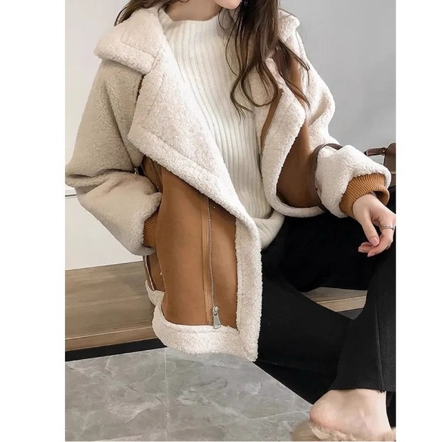 【コート】大きいサイズ ムートンコート レディース きれいめ おしゃれ  ショートコート 秋冬 アウター 春 秋 冬 20代 30代 40代 50代 カジュアル 大人 可愛い オフホワイト 白 カーキ S M L XL 2XL