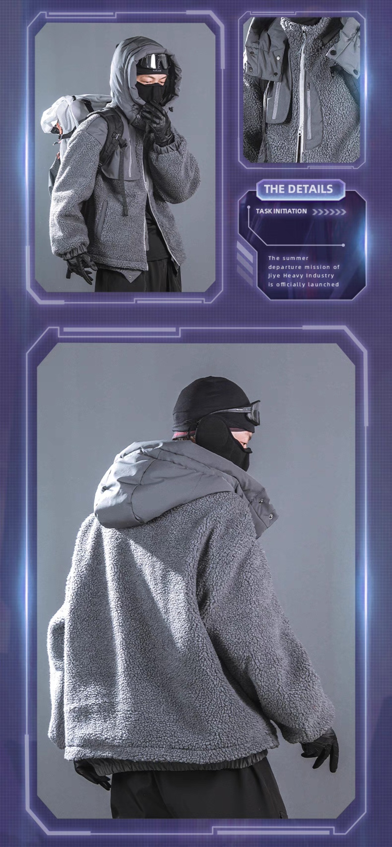 JIYEIND  ボアフリース パッチワークフード付きジャケット