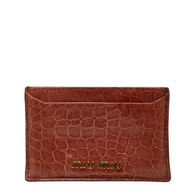 ミュウミュウ クロコ型押し カードケース ブラウン レザー レディース MIUMIU 【中古】