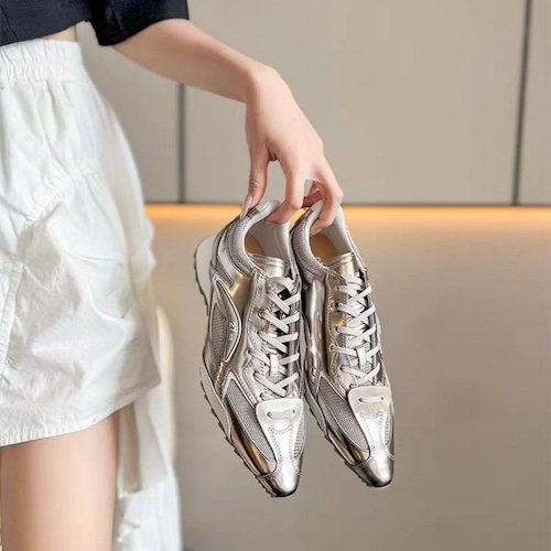 pointed-toe silver sneakers　10956