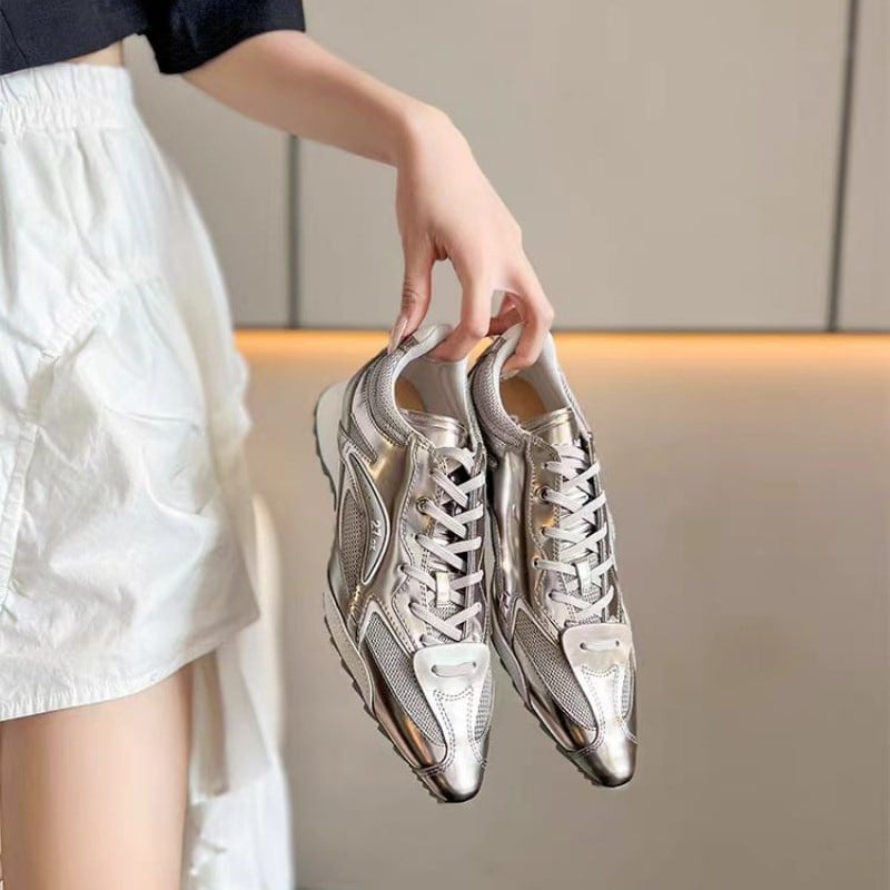 pointed-toe silver sneakers 10956