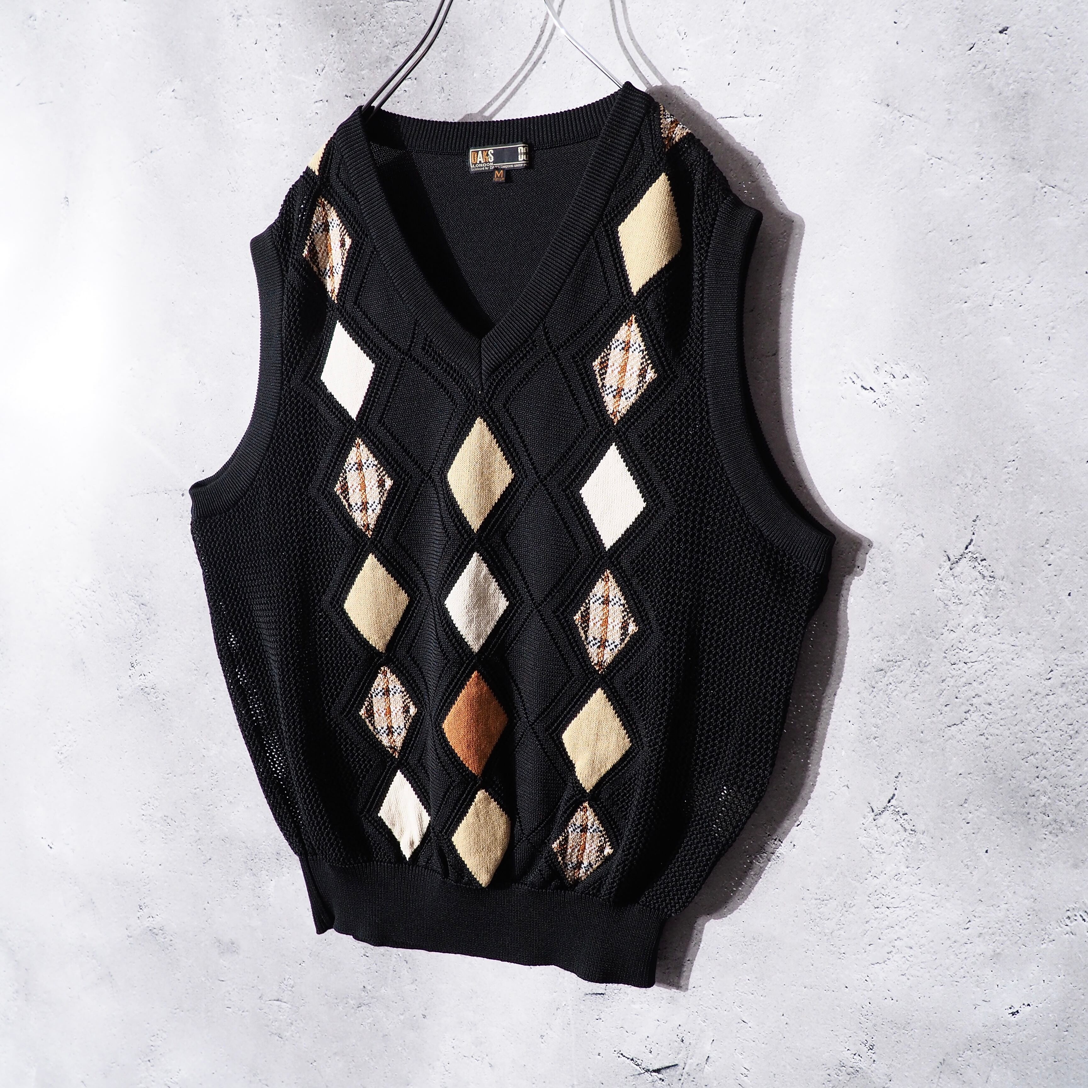 1990s " DAKS London " Multi Dia embbossed vintage knit Vest