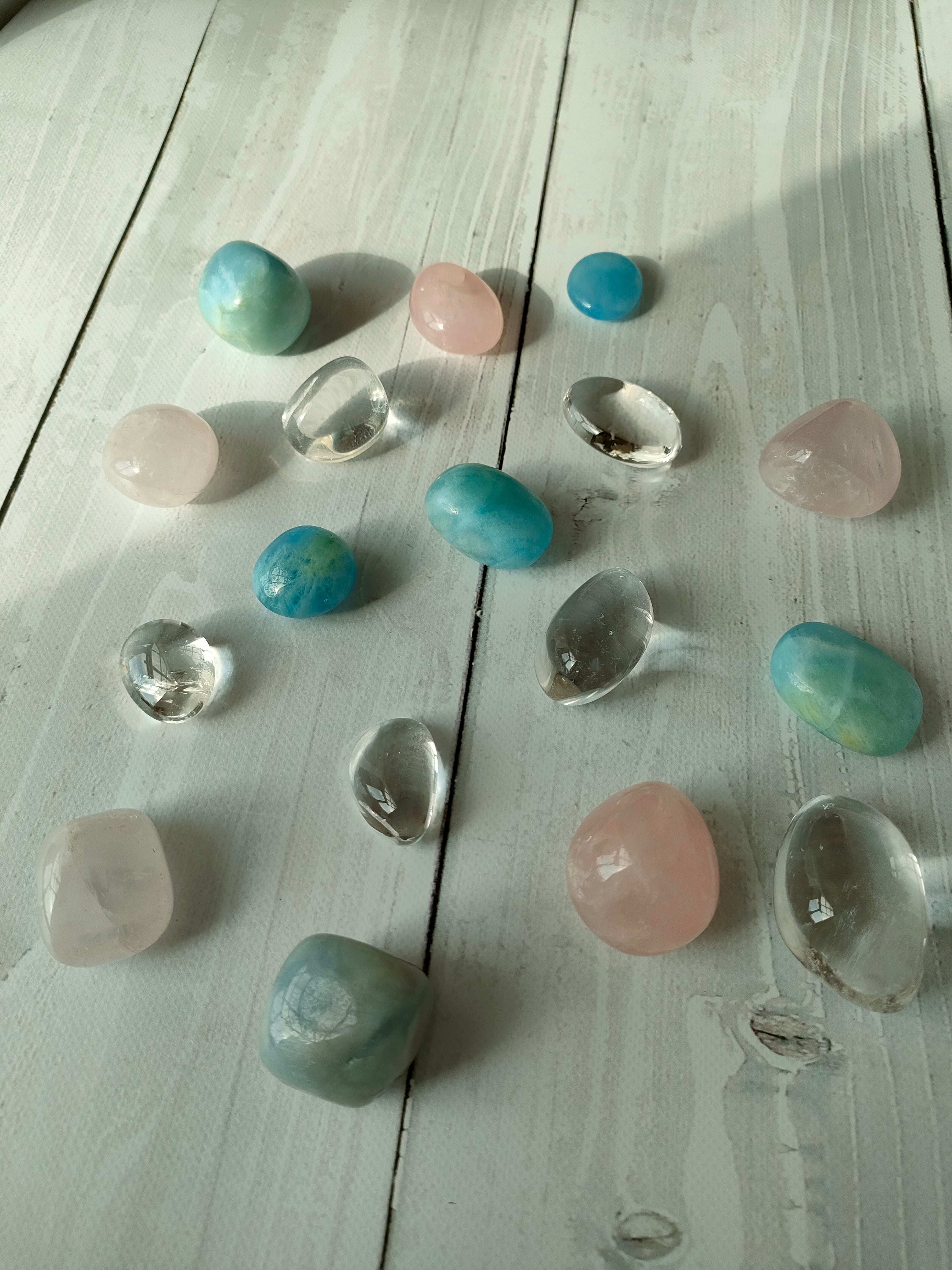 アクアマリン・ローズクォーツ・クリアクォーツタンブル巾着付き