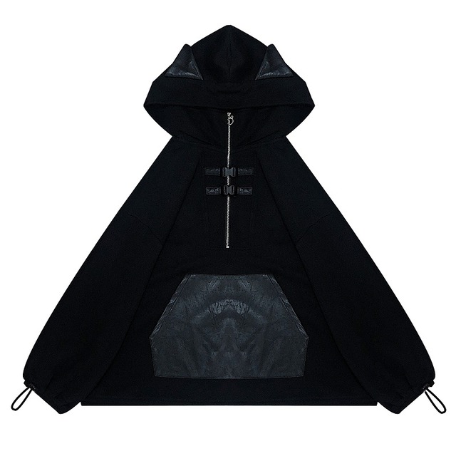 天使と悪魔 再入荷 Crazy Girl ゴスロリ系 黒 パーカー ネックベルト Zipアップ ネコ耳 ハードガール 病み可愛い オルチャン 原宿系 ストリート系 10代 代 天使と悪魔 サブカル系ファッション Seasonz