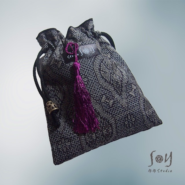 巾着＜大島つむぎ／房  紫）【1点もの】