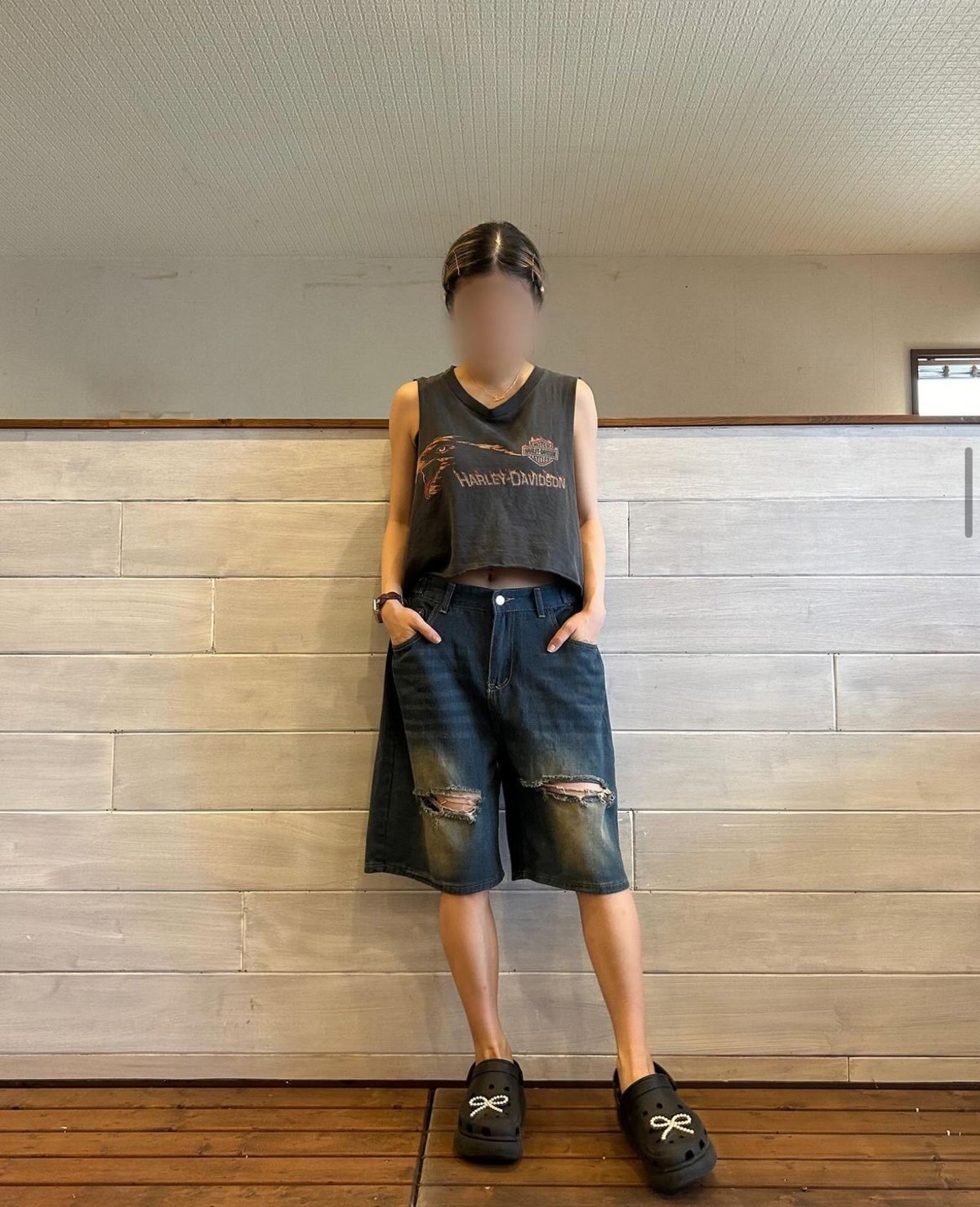 Damaged Jean Shorts HYSTERIC GLAMOUR Damaged Denim Shorts With Studs