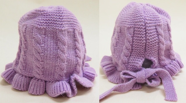 ケーブル編み+パイピングデザイン子ども用ニット帽 防寒 キッズ 防寒