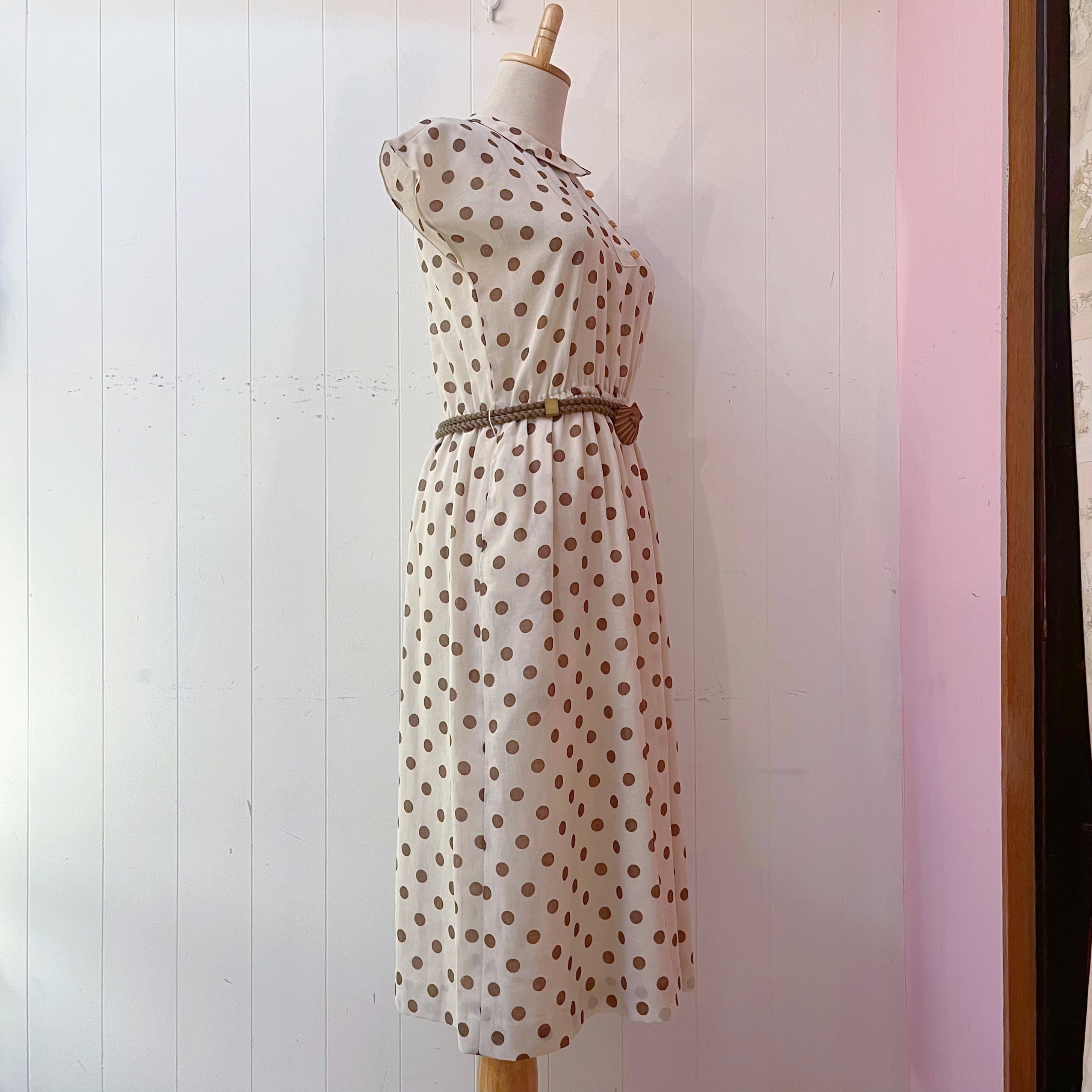 shell belt brown dot one-piece