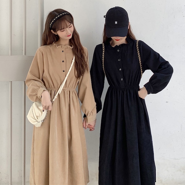 豪華でクールなスタイルの女神スタイルの長袖ドレス、初秋ファッション、女性服、フレンチウエスト、小さな黒いスカート