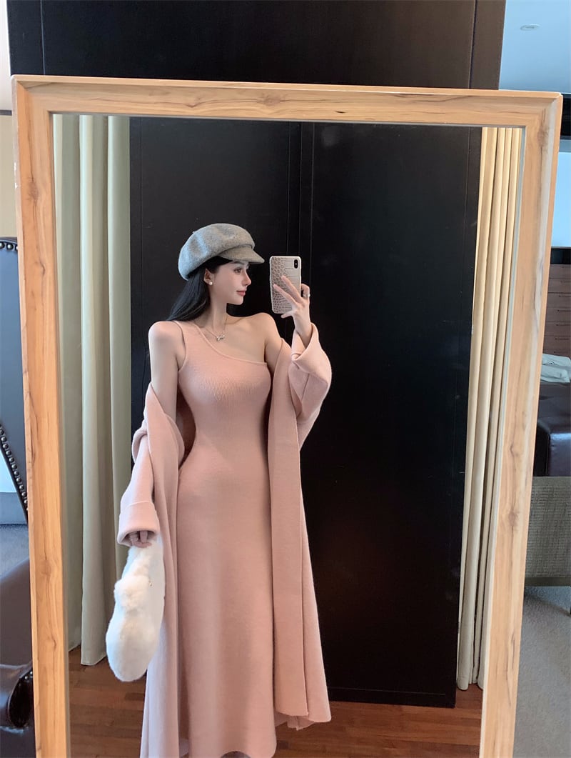 set】ロング丈カーディガン×ニットワンピースセット N2847 | nanastyle