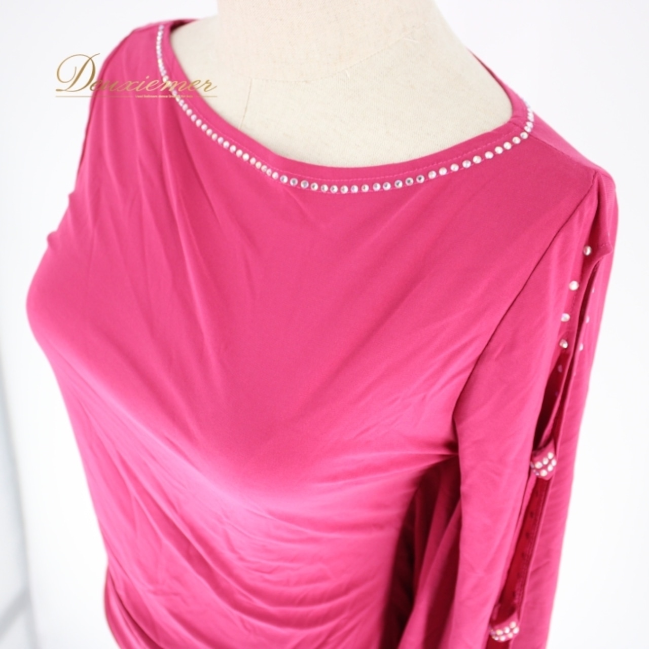 社交ダンス 衣装 スタンダード トップス レッスンウェア レディース ラインストーン 長袖 アシンメトリー ピンク系 アシメ 無地 シンプル アクセサリー エレガント 柔らかい 伸縮性 おしゃれ ダンスウェア カジュアル レディースファッション スポーツウェア パーティー 衣装 ピンク色 スタイリッシュ シンプルデザイン