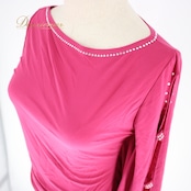 社交ダンス 衣装 スタンダード トップス レッスンウェア レディース ラインストーン 長袖 アシンメトリー ピンク系 アシメ 無地 シンプル アクセサリー エレガント 柔らかい 伸縮性 おしゃれ ダンスウェア カジュアル レディースファッション スポーツウェア パーティー 衣装 ピンク色 スタイリッシュ シンプルデザイン