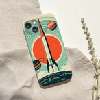 受注生産 iPhoneケース 赤い太陽とロケットの宇宙柄｜レトロ宇宙 RFSP043A
