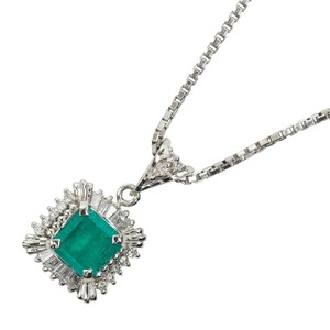 Pt850 プラチナ エメラルド1.09ct ダイヤ0.25ct ペンダント ネックレス レディース 【中古】
