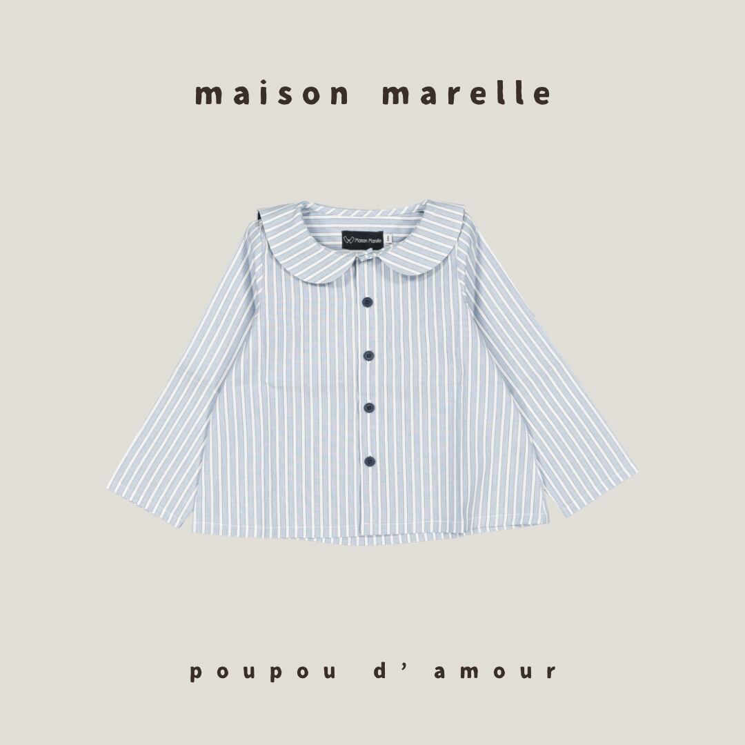 12M~5Y 送料無料【予約】maison marelle|Shirt MONCEAU - blue stripes(11月上旬以降入荷予定)