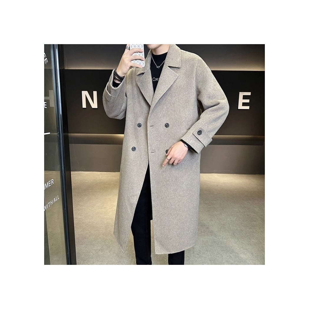 ウール調で軽い】ウールタッチ ダブルブレストロングコート 2color