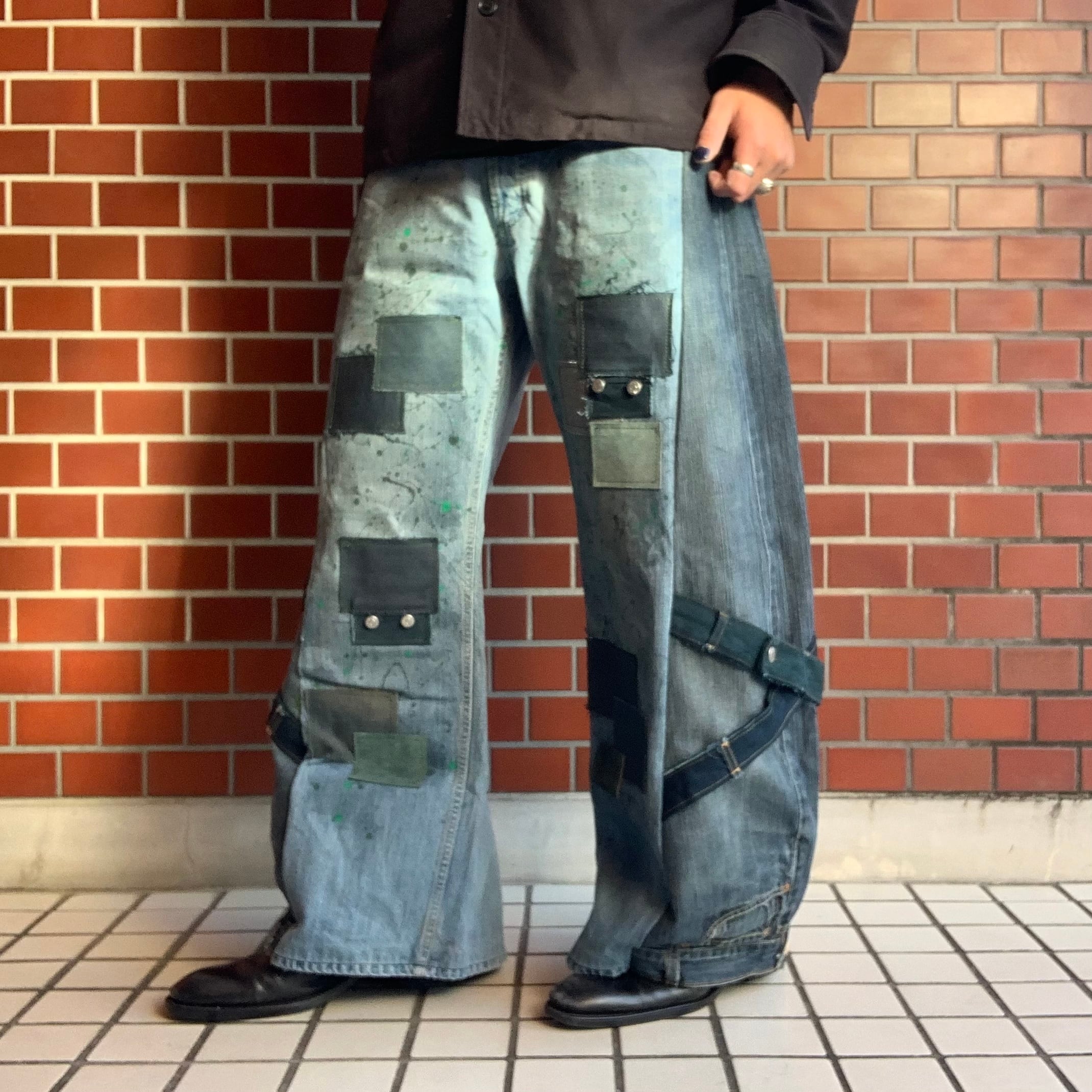 vintage 00s Y2K 再構築 アシンメトリー デニムパンツ ジーンズレトロ