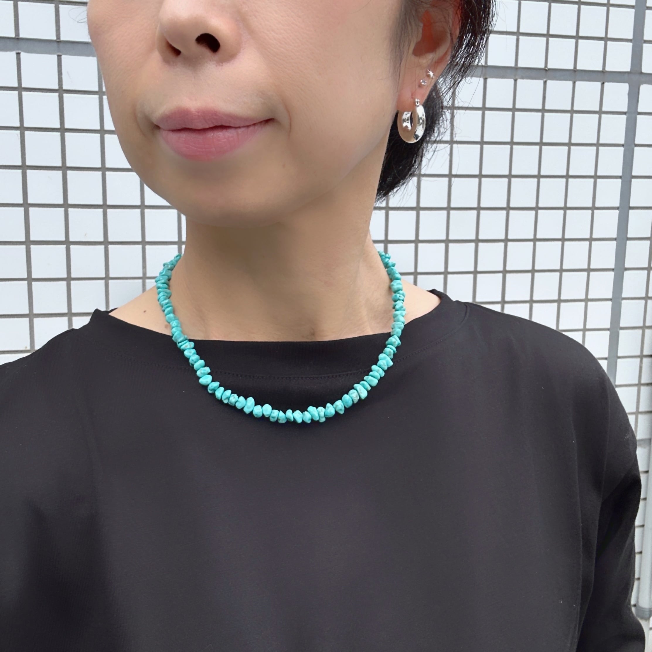 Indian Jewelry》ナゲット シェイプ ターコイズ 一連 ネックレス 40cm
