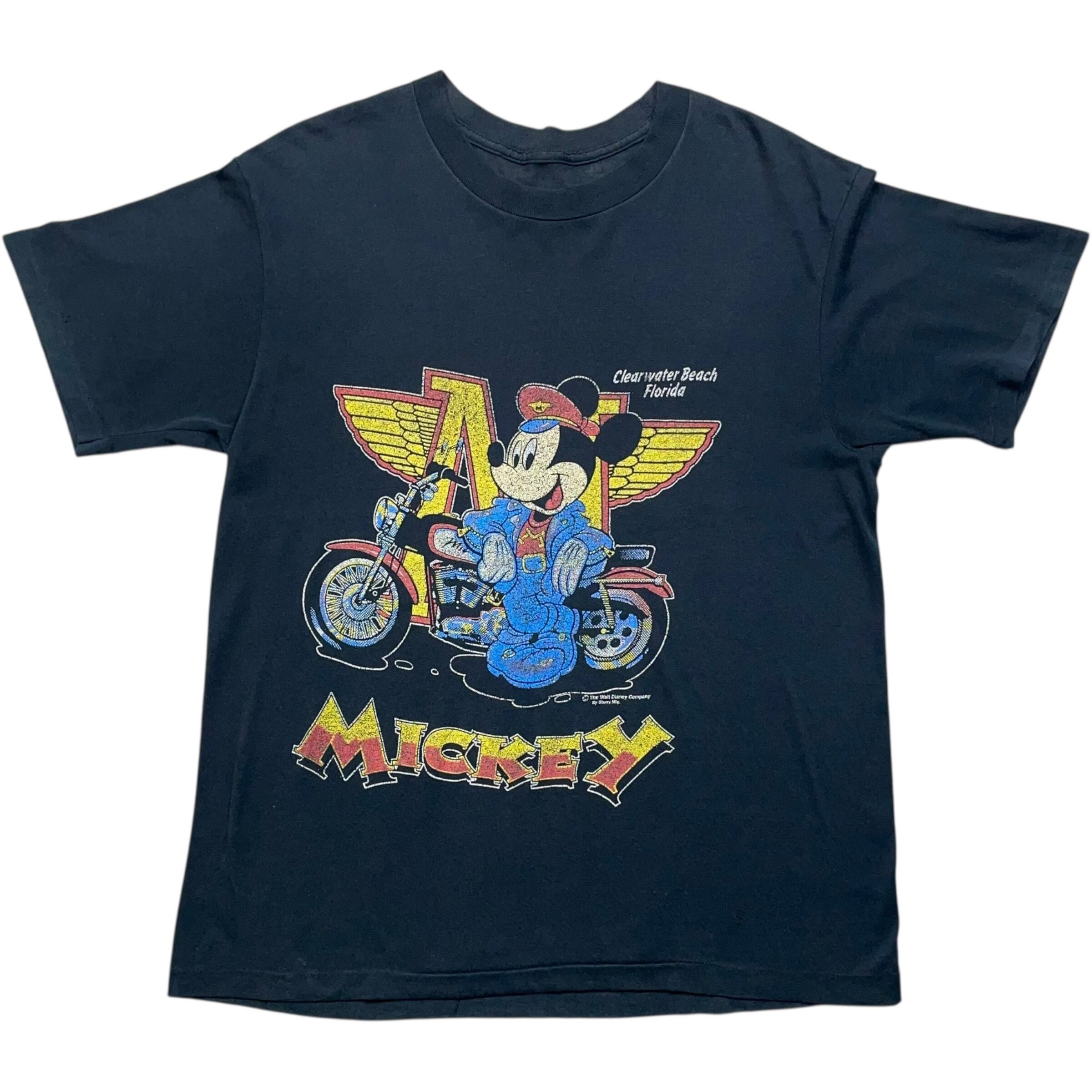 《L》 Disney ディズニー Tシャツ ミッキー フロントプリント ブラック シングルステッチ 90年代 vintage no.7365
