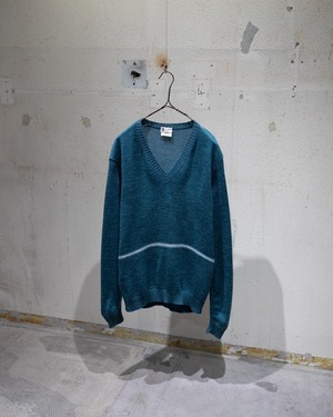 1980s vintage "courreges homme" line designed mohair mix v-neck knitted sweater / Made In FRANCE