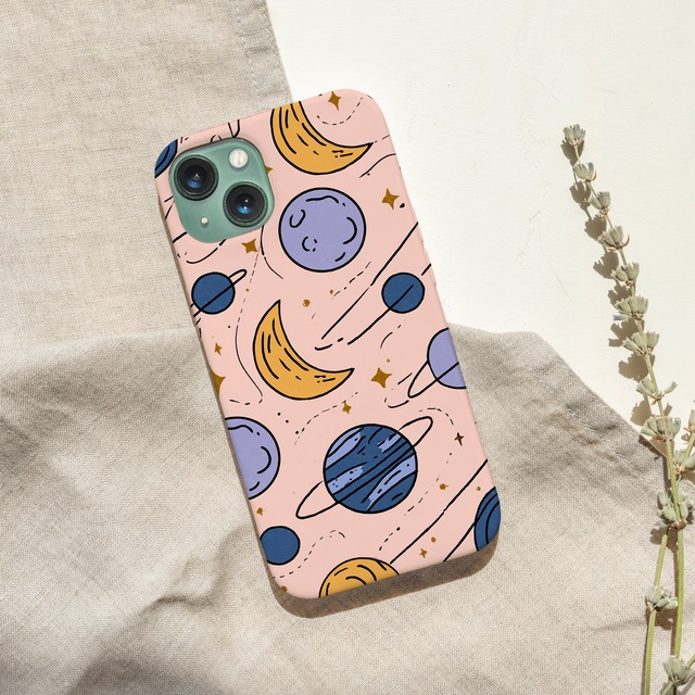 受注生産 iPhoneケース 月と惑星のパステル星柄｜天体パターン STAR069A
