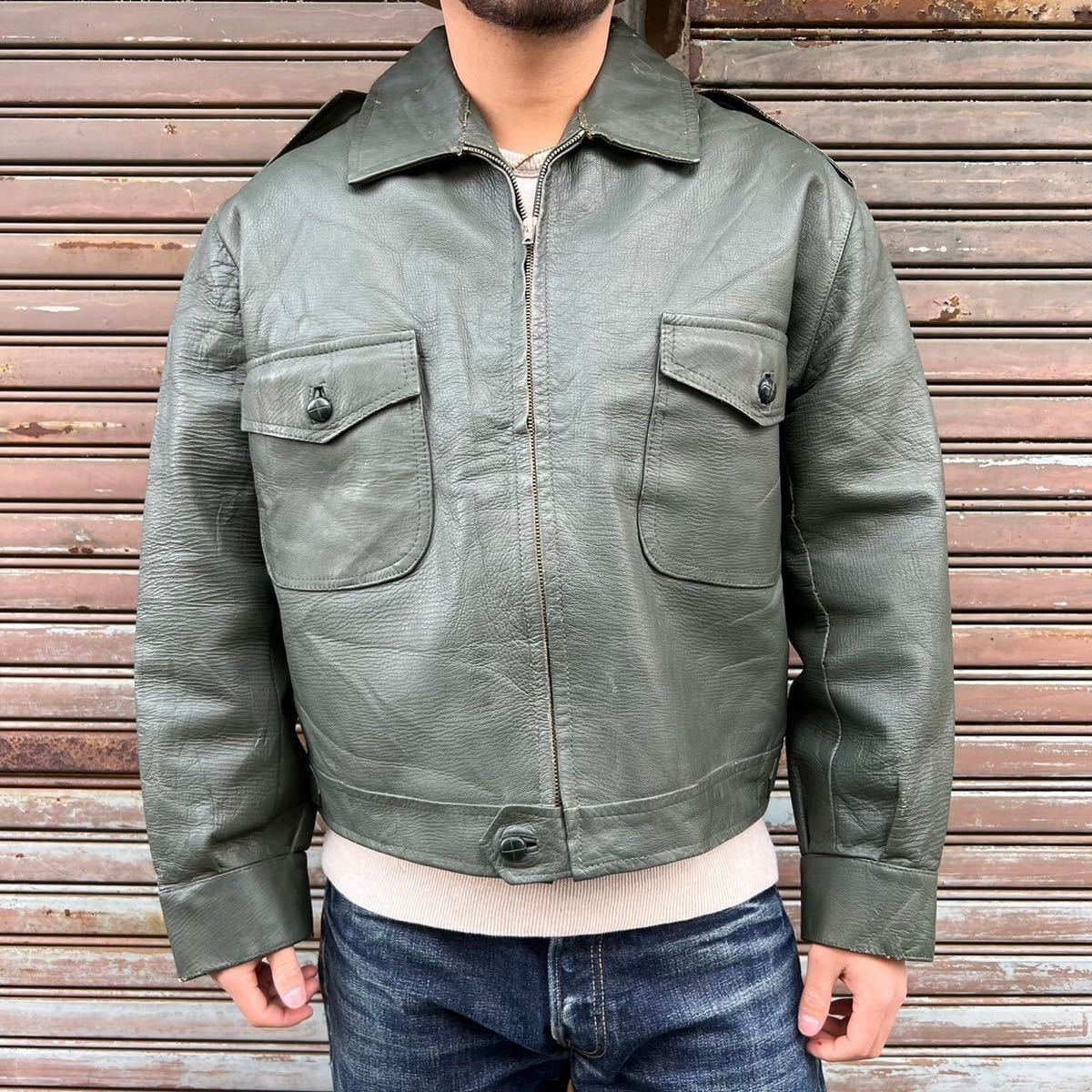 ビックサイズ 60s Euro Vintage レザー 襟付き シングル ライダース 