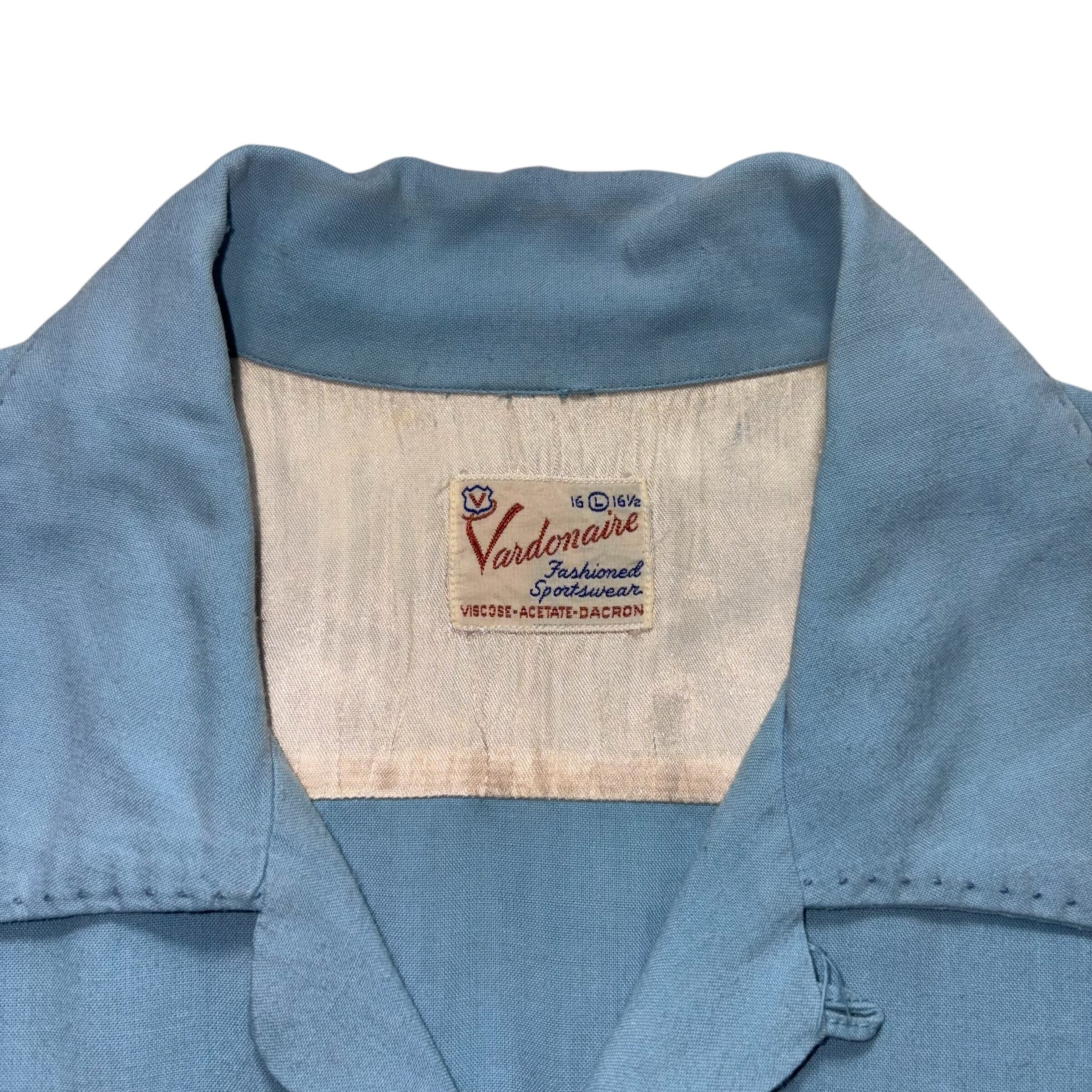 vintage 1950's light blue color rayon gabardine shirt | NOIR ONLINE
