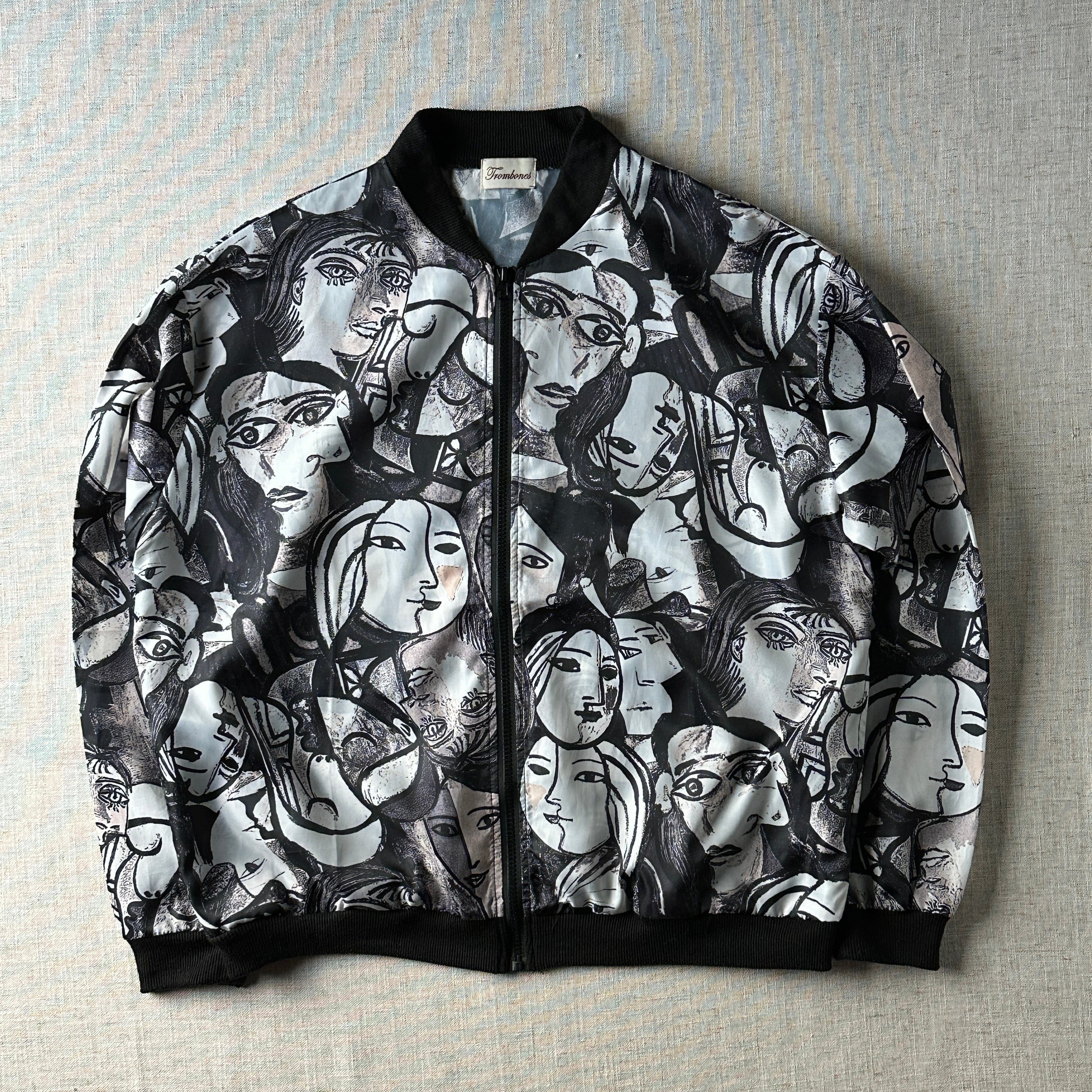 90s-00s Cubist Face Pattern Zip Blouson Unisex L