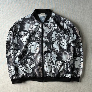 90s-00s Cubist Face Pattern Zip Blouson Unisex L