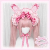 ♡【全9色】MAID うさみみフリルレースリボンハーフボンネット white×light pink ♡