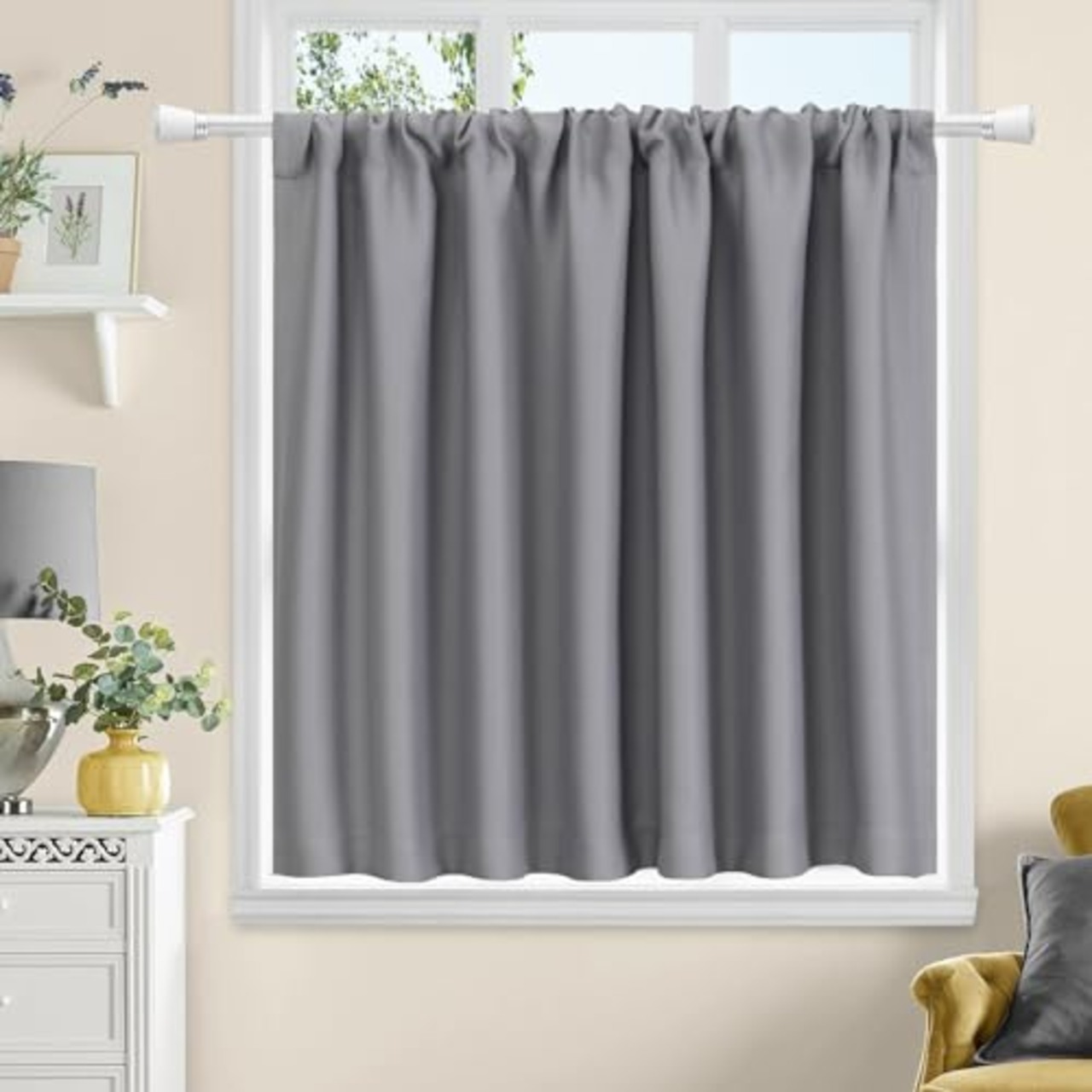 AooHome 遮光カフェカーテン 小窓用 遮熱 断熱 丈80cm 1級遮光 目隠し 無地 UVカット 防寒 保温 省エネ 洗える 間仕切り 高級布製 厚手 キッチン トレイ 子供部屋 廊下 1枚入 グレー