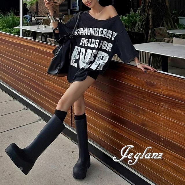 フェード ビック ロゴ  Tシャツ オフショル オーバーサイズ ユニセックス ♪（MC668）β