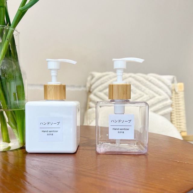 【木製 インテリア バス用品】2本セット ボトル 詰め替えボトル シンプル おしゃれ ホテルライク 北欧スタイル ディスペンサーボトル クリア ホワイト