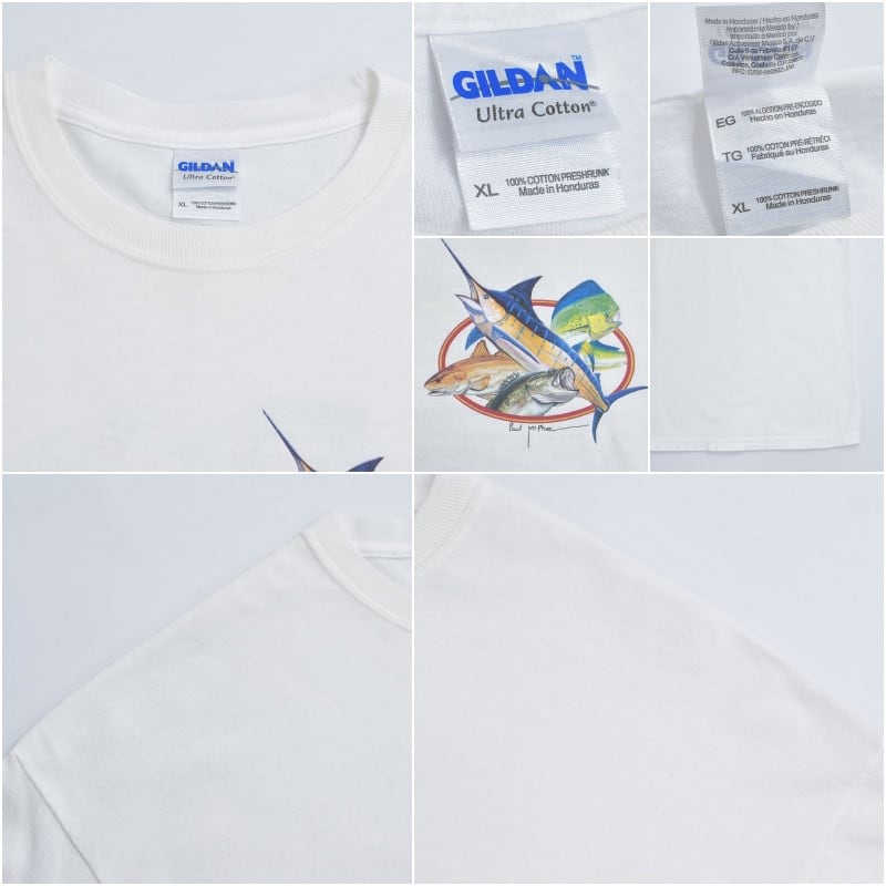 古着 00s ギルダン ABSOLUTE 酒 プリント Tシャツ 長袖 ホワイト 00s GILDAN ギルダン フィッシュアートプリント フィッシング 長袖T