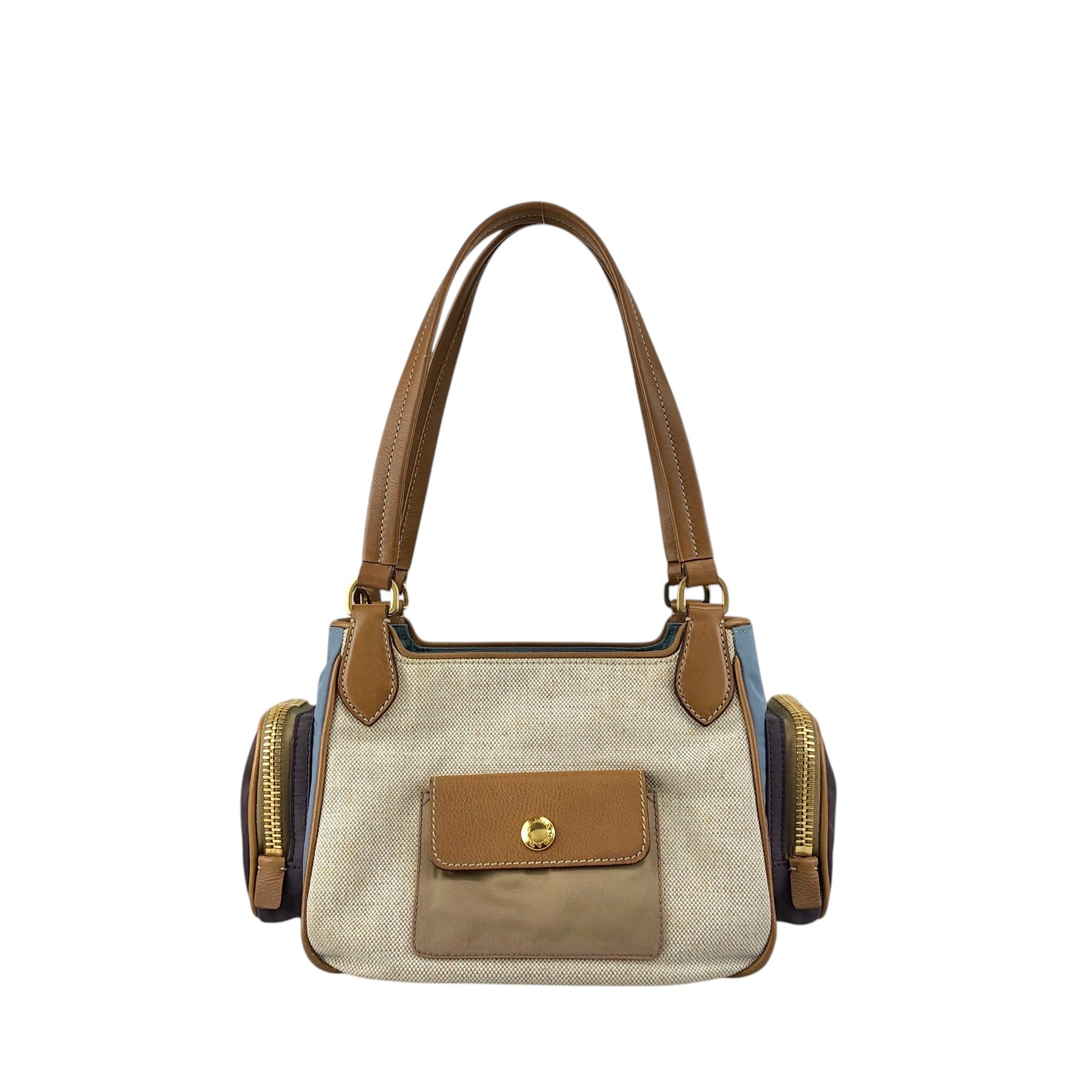 PRADA プラダ トートバッグ ベージュ ブルー トライアングルロゴ