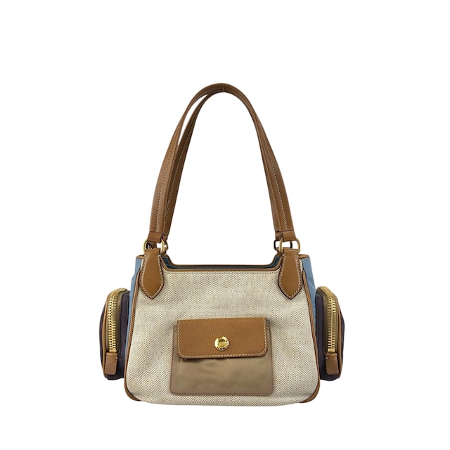 PRADA プラダ トートバッグ ベージュ ブルー トライアングルロゴ キャンバス マルチポケット vintage ヴィンテージ オールド fkki3a