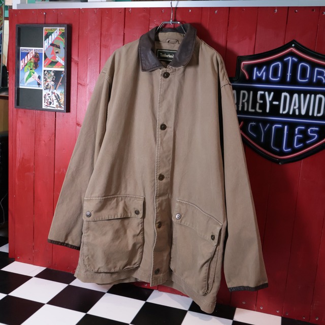 90s Timberland カバーオール　コットン×レザー　ベージュ　M ティンバー