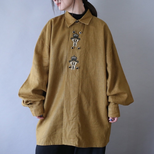 "刺繍" good design double button over silhouette linen shirt