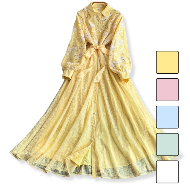 レース刺繍シャツワンピース 5color L2200