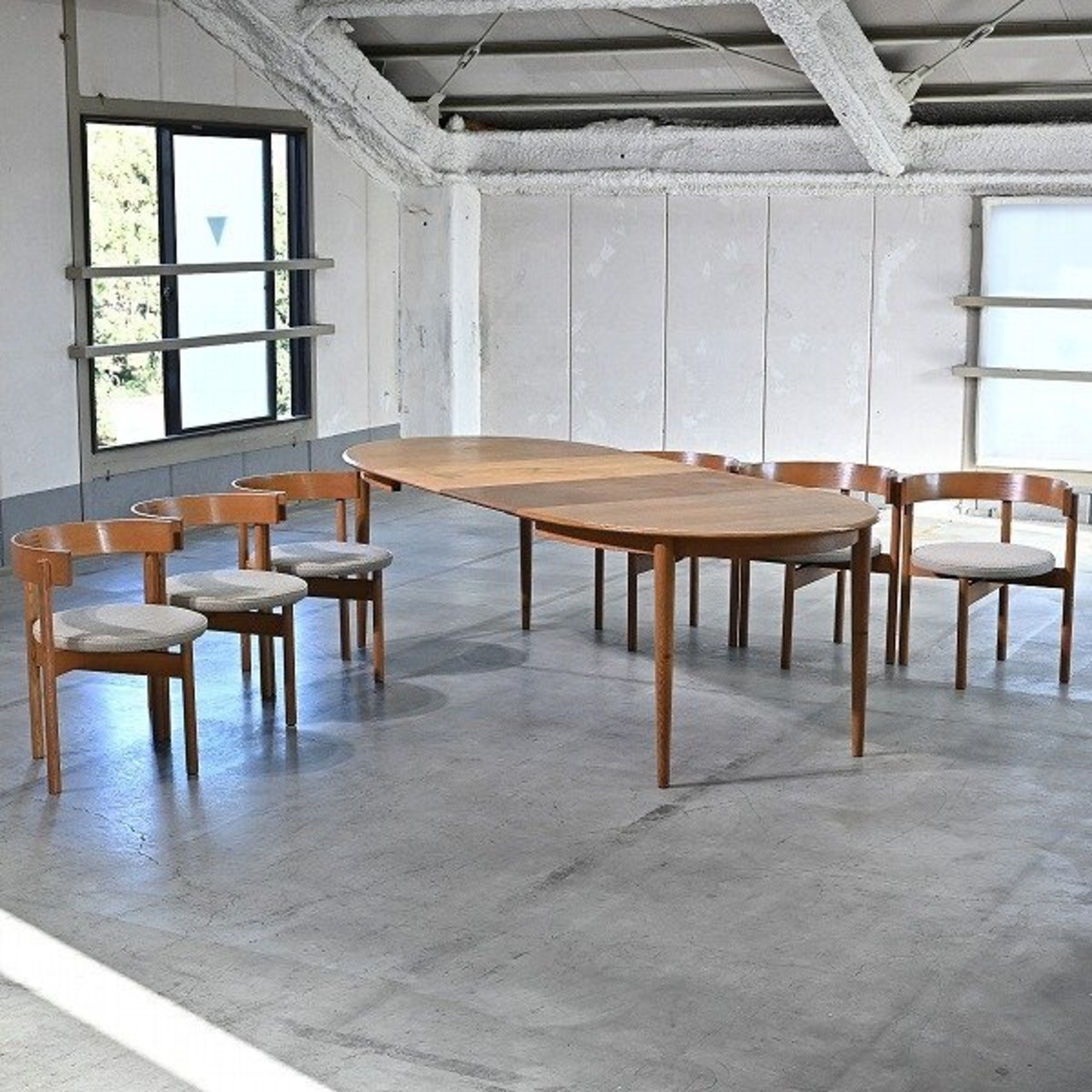 北欧スタイル ダイニング7点セット エクステンションテーブル チェア オーク材 ナチュラル 応接 拡張 伸長 楕円 机 食卓