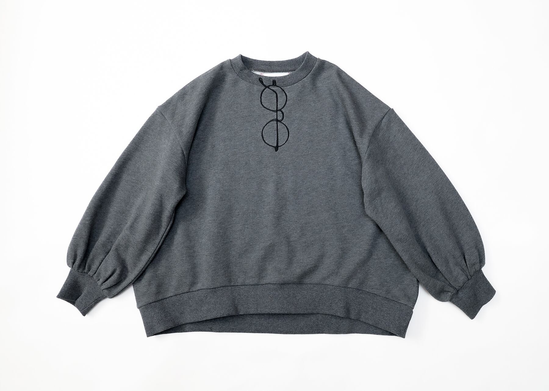 【26AW】michirico(ミチリコ)Glasses embroidery pullover ダーク杢グレー(L/XL)スウェット めがね トレーナー グレー